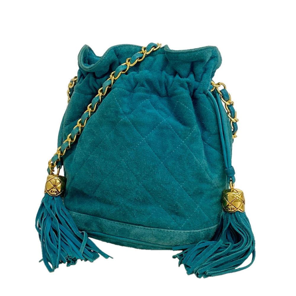 Chanel Matelassé Shoulder Bag with Chain Strap, Suede, Turquoise Blue, Women's
